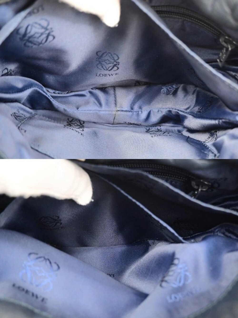 LOEWE Logo Drawstring Anagram Shoulder Bag Leather Navy Blue GHW Spain 83KD267 - Picture 14 of 16